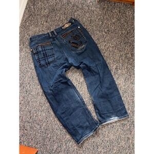 Y2K Coogi Australia Baggy Jeans Dark Wash Embroidered Houndstooth Mens W44 L35